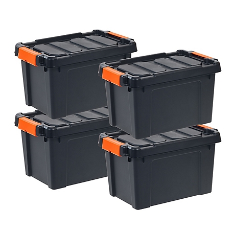 IRIS USA 5 Gallon Heavy Duty Plastic Storage Box with Buckles in Black - 4 Pack