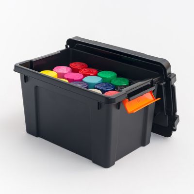 Image showing  5 gal. Heavy-Duty Plastic Storage Boxes with Buckles in Black, 4 pc.