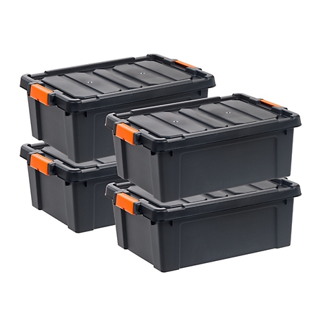 IRIS USA 11.75 Gallon Heavy Duty Plastic Storage Box with Latches in Black - 4 Pack