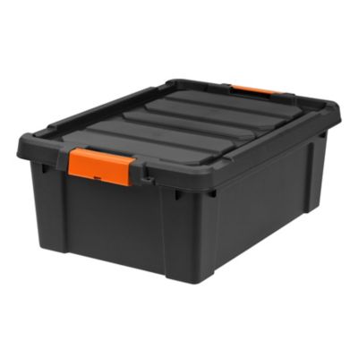 Image showing  11.75 gal. Heavy-Duty Plastic Storage Box with Latches, Black, 4 pc.