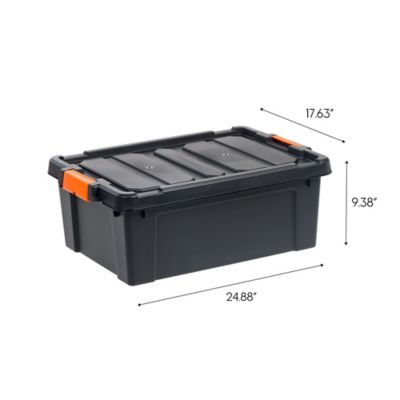 Image showing  11.75 gal. Heavy-Duty Plastic Storage Box with Latches, Black, 4 pc.