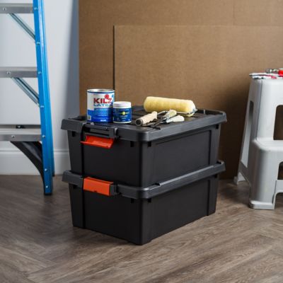 Image showing 5 th IRIS USA 11.75 gal. Heavy-Duty Plastic Storage Box with Latches, Black, 4 pc.