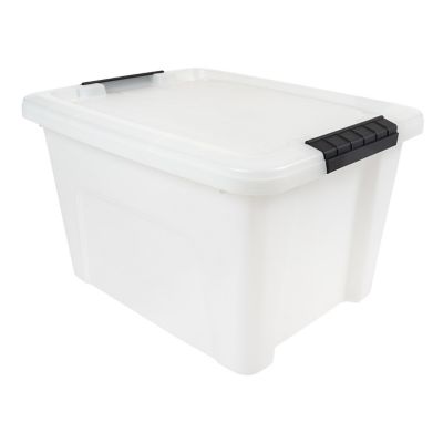 IRIS USA 19 qt. Plastic Storage Bin with Latching Buckles - Natural