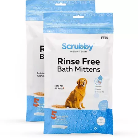 Scrubby Leave-In Shampoo Mitts for Bathing Dogs and Cats Waterless Bath & Wipes