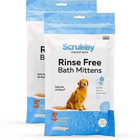 Scrubby Rinse Free Shampoo Mittens for Bathing Dogs & Cats