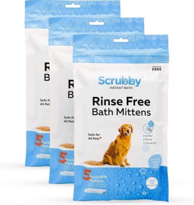 Scrubby Rinse Free Shampoo Mittens for Bathing Dogs & Cats - 15 Pack