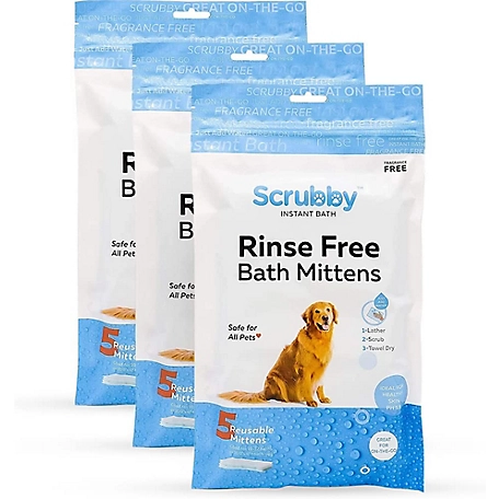 Scrubby Rinse Free Shampoo Mittens for Bathing Dogs & Cats - 15 Pack