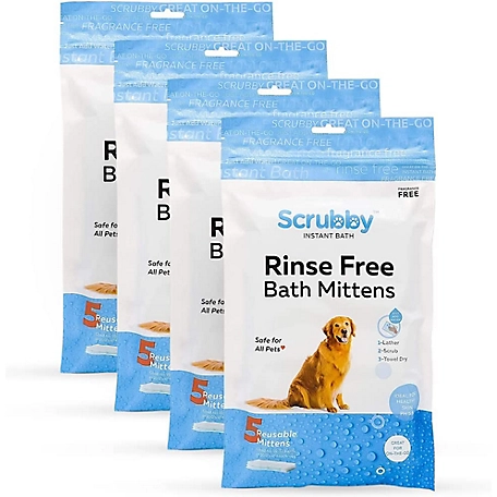 Scrubby Rinse Free Shampoo Mittens for Bathing Dogs & Cats - 20 Pack