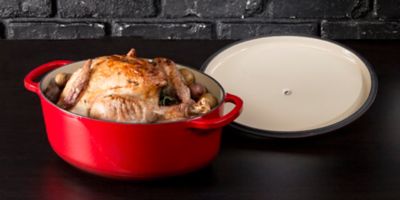 Image showing  7 qt. Cast Iron Enameled Oval Dutch Oven, Red