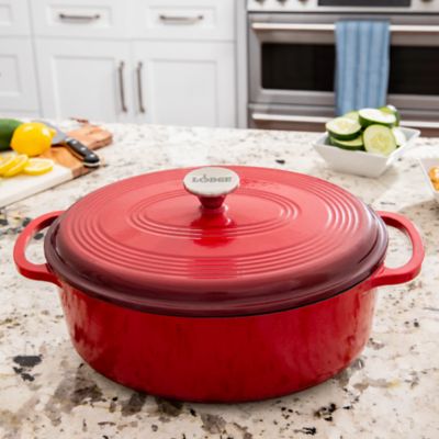 Image showing  7 qt. Cast Iron Enameled Oval Dutch Oven, Red