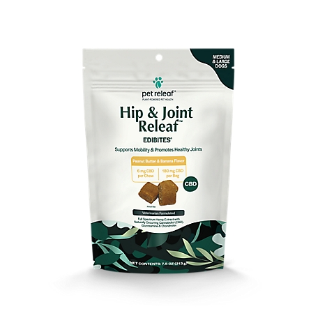 Pet Releaf Edibites Hip & Joint Releaf CBD USDA Organic Peanut Butter Chews Full Spectrum Knee Hip Joint & Calming Sm Dog NASC