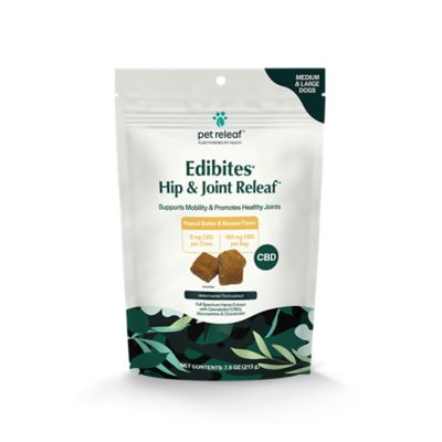 Pet Releaf Edibites Hip and Joint Releaf CBD USDA Organic Joint and Calming Supplements for M/L Dogs, Peanut Butter, 30 ct.