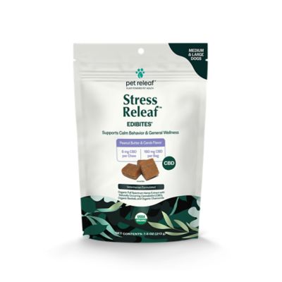 Pet Releaf Edibites Stress Releaf Calming CBD USDA Organic Peanut Butter Carob Chews Full Spectrum Med /Lrg Dog NASC Certified