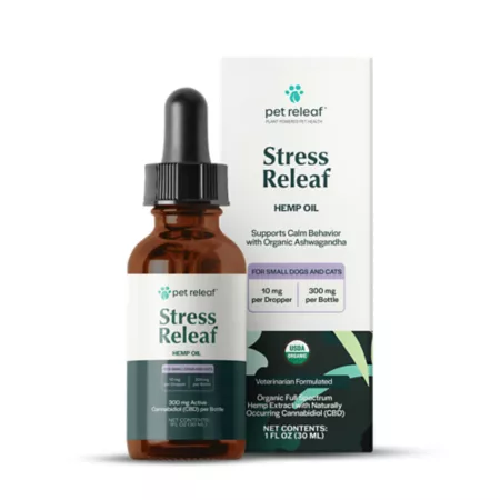 Pet Releaf Stress Releaf 300 CBD with Ashwagandha USDA Organic CBD Oil Calming Supplement for Dogs and Cats NASC Certified Dog Anxiety Supplements