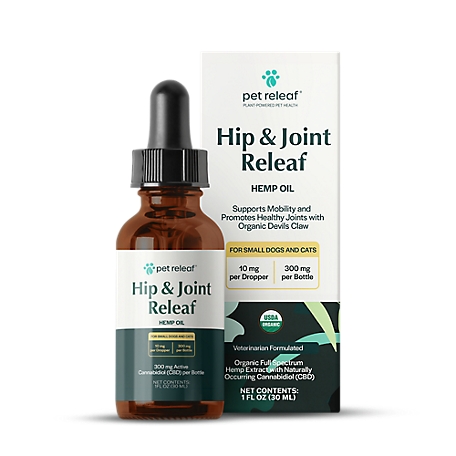 Pet Releaf Hip and Joint Releaf 300 CBD with Devil Claw USDA Organic CBD Oil, NASC Dual Support for Knee Hip and Joint