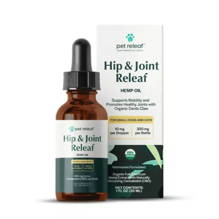 Pet Releaf Hip and Joint Releaf 300 CBD with Devil Claw USDA Organic CBD Oil Supplement for Dogs NASC Knee Hip and Joint 1 oz. Dog Hip & Joint Care