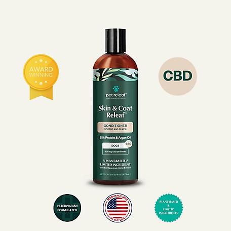 Pet Releaf CBD Conditioner Soothing & Silkening with Silk Protein (Plant), Wheat Germ Oil, Argan Oil, and Sweet Almond Oil