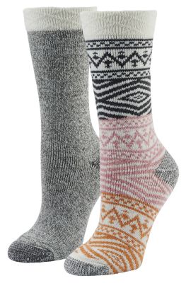 Blue Mountain Women's Midweight Aztec Quilted Thermal Crew Socks, 2 Pair