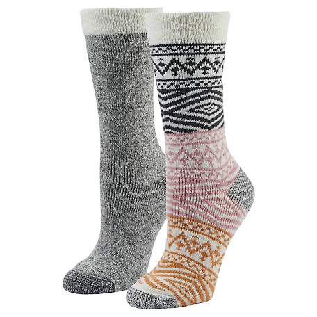 Blue Mountain Women's Midweight Aztec Quilted Thermal Crew Socks, 2 Pair