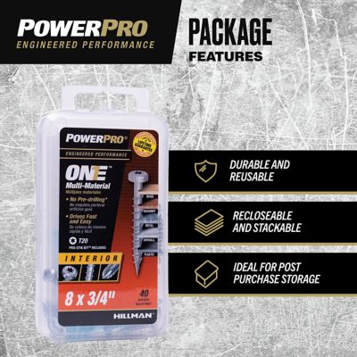 Image showing  Power Pro ONE Pan-Head Zinc Interior Multi-Material Screws (#8 x 3/4 in.) - 40pc