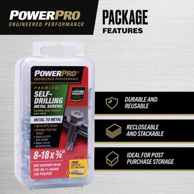 Image showing  Power Pro Premium Star Drive Hex Washer Sheet Metal Screws (#8-32 x 3/4 in.) - 135 pc
