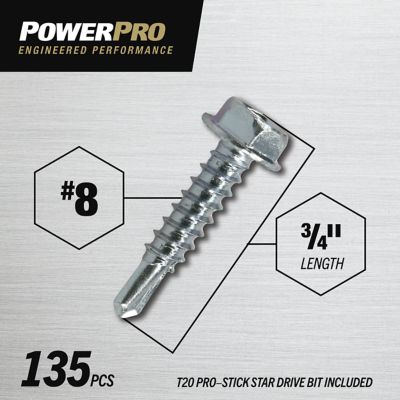 Image showing  Power Pro Premium Star Drive Hex Washer Sheet Metal Screws (#8-32 x 3/4 in.) - 135 pc