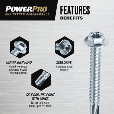 Image showing 5 th Hillman Power Pro Premium Star Drive Hex Washer Sheet Metal Screws (#10-32 x 1 in.) - 1lb