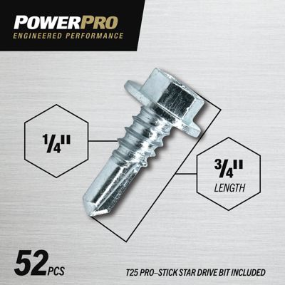 Image showing  Power Pro Premium Star Drive Hex Washer Sheet Metal Screws (1/4 in.-14 x 1-1/4 in.) - 52 pc
