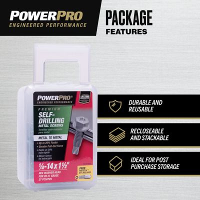 Image showing  Power Pro Premium Star Drive Hex Washer Sheet Metal Screws (1/4 in.-14 x 1-1/2 in.) - 1lb