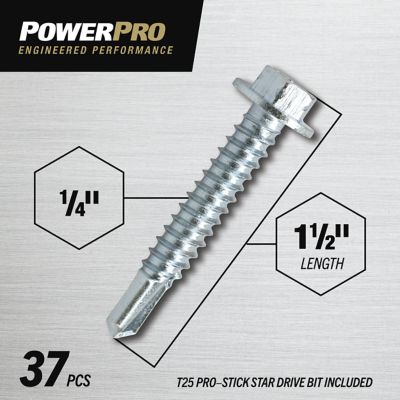 Image showing  Power Pro Premium Star Drive Hex Washer Sheet Metal Screws (1/4 in.-14 x 1-1/2 in.) - 1lb