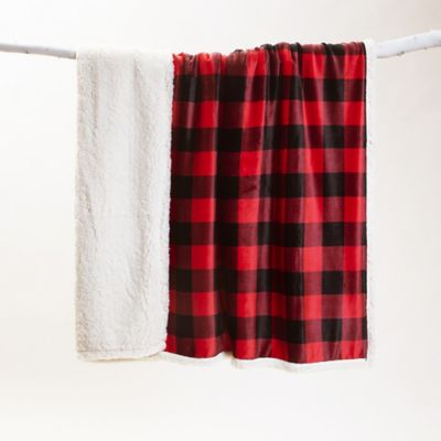 Image showing Lumberjack Polyester/Sherpa Plaid Throw Blanket, 54 in. x 68 in., Red/Black