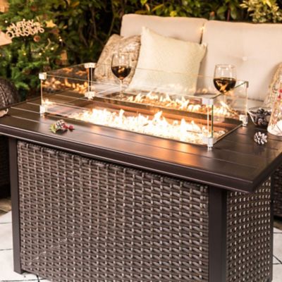 Image showing  Rattan Iron Propane Gas Fire Pit Table, Brown, 50,000 BTU