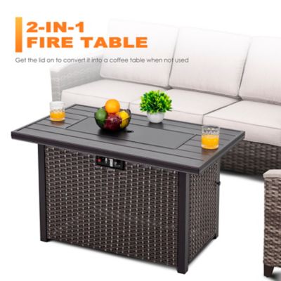 Image showing 5 th Nuu Garden Rattan Iron Propane Gas Fire Pit Table, Brown, 50,000 BTU
