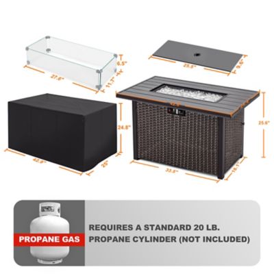 Image showing 6 th Nuu Garden Rattan Iron Propane Gas Fire Pit Table, Brown, 50,000 BTU