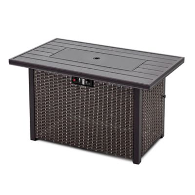 Image showing 9 th Nuu Garden Rattan Iron Propane Gas Fire Pit Table, Brown, 50,000 BTU