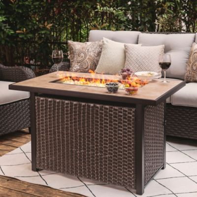 Image showing  43 in. Rattan Ceramic Gas Fire Pit Table, 50,000 BTU, Brown