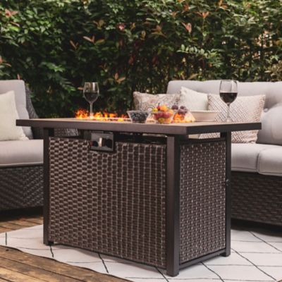 Image showing 7 th Nuu Garden 43 in. Rattan Ceramic Gas Fire Pit Table, 50,000 BTU, Brown