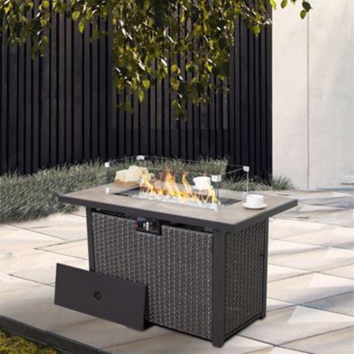 Image showing 8 th Nuu Garden 43 in. Rattan Ceramic Gas Fire Pit Table, 50,000 BTU, Brown