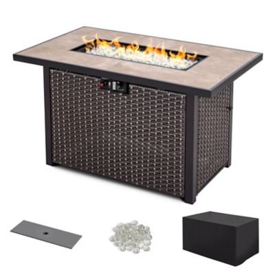 Image showing 9 th Nuu Garden 43 in. Rattan Ceramic Gas Fire Pit Table, 50,000 BTU, Brown