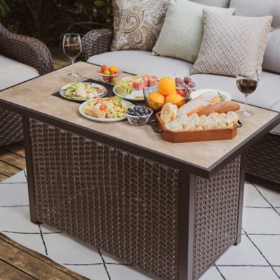 Image showing  Propane Gas Fire Pit Table with Wind Guard, 50,000 BTU, Ceramic Tabletop, Brown