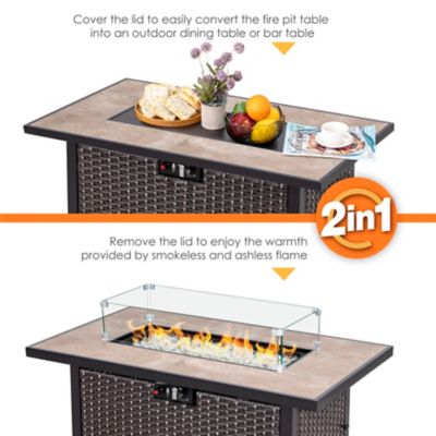 Image showing  Propane Gas Fire Pit Table with Wind Guard, 50,000 BTU, Ceramic Tabletop, Brown