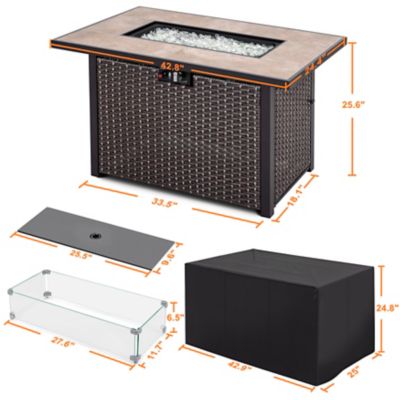Image showing 6 th Nuu Garden Propane Gas Fire Pit Table with Wind Guard, 50,000 BTU, Ceramic Tabletop, Brown