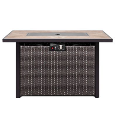 Image showing 8 th Nuu Garden Propane Gas Fire Pit Table with Wind Guard, 50,000 BTU, Ceramic Tabletop, Brown