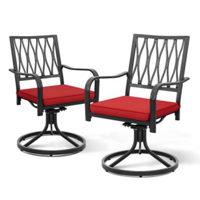 Image showing  Outdoor Iron Patio Dining Swivel Chairs with Red Cushions, 2-Pack