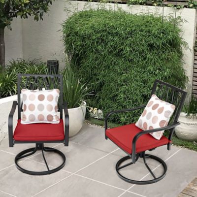 Image showing  Outdoor Iron Patio Dining Swivel Chairs with Red Cushions, 2-Pack