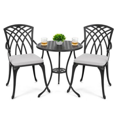 Nuu Garden 3 pc. Bistro Table Set Cast Aluminum Outdoor Patio Furniture with Grey Cushions for Patio Balcony
