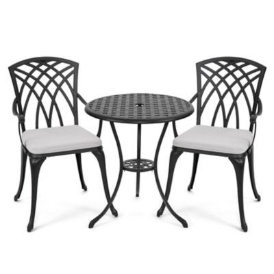 Nuu Garden 3 pc. Bistro Table Set Cast Aluminum Outdoor Patio Furniture with Grey Cushions for Patio Balcony