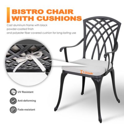 Image showing  3 pc. Cast-Aluminum Patio Bistro Table Set with Grey Cushions