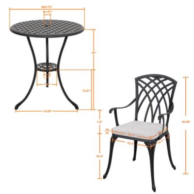 Image showing 6 th Nuu Garden 3 pc. Cast-Aluminum Patio Bistro Table Set with Grey Cushions