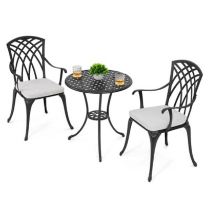 Image showing 7 th Nuu Garden 3 pc. Cast-Aluminum Patio Bistro Table Set with Grey Cushions